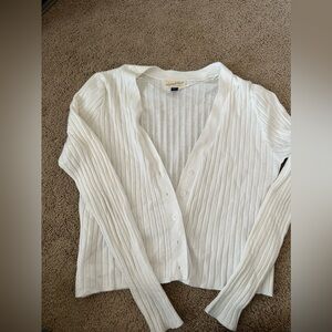 Universal Thread White Ribbed V-Neck Button-Up Cardigan